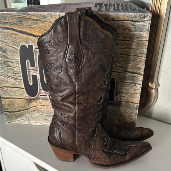 Corral Vintage Brown Lizard Inlay Pointed Toe - Picture 3 of 12